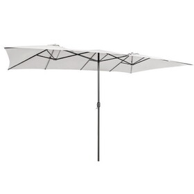 Costway 15 Feet Double-Sized Patio Umbrella with Crank Handle and Vented Tops-Beige