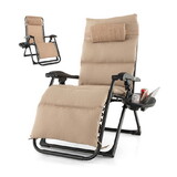 Costway Adjustable Metal Zero Gravity Lounge Chair with Removable Cushion and Cup Holder Tray-Black