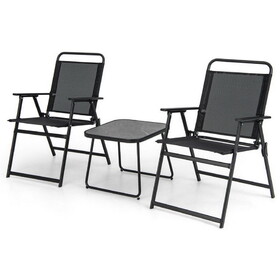 Costway 89672153 3 Pieces Patio Folding Conversation Chairs and Table-Black
