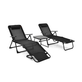Costway 86152379 3 Pieces Patio Folding Chaise Lounge Set with PVC Tabletop-Black