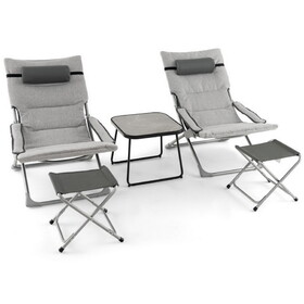 Costway 48659317 5-Piece Patio Sling Chair Set Folding Lounge Chairs with Footrests and Coffee Table-Gray