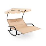 Costway 61849527 Outdoor 2 Persons Rocking Chaise Lounge with Canopy and Wheels-Beige