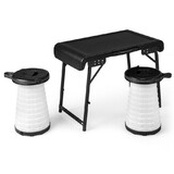 Costway 81345267 3 Pieces Folding Camping Table Stool Set with 2 Retractable LED Stools-Black