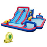 Costway 35962471 Inflatable Bounce House with 2 Water Slides and 3 Water Cannons With 735W Blower