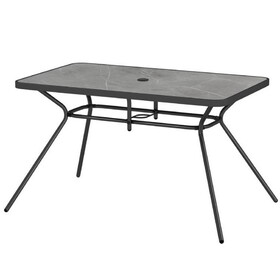 Costway 15479268 49 Inch Patio Rectangle Dining Table with Umbrella Hole-Gray