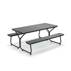 Costway 6 Feet Outdoor Picnic Table Bench Set for 6-8 People-Gray