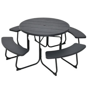Costway 8-person 43" Round Picnic Table Set with Umbrella Hole-Black