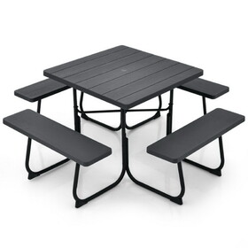 Costway Outdoor Picnic Table with 4 Benches and Umbrella Hole-Black