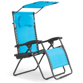 Costway 19826035 Folding Recliner Lounge Chair with Shade Canopy Cup Holder-Blue