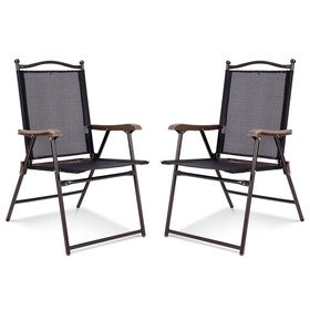 Costway 62549173 Set of 2 Patio Folding Sling Back Camping Deck Chairs-Black