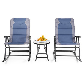 Costway 54039721 3 Pcs Outdoor Folding Rocking Chair Table Set with Cushion-Blue