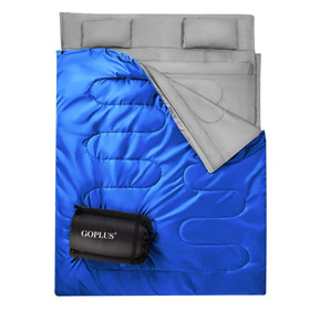 Costway 12034586 2 Person Waterproof Sleeping Bag with 2 Pillows-Blue