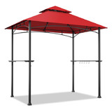 Costway 29514067 8 x 5 Feet Outdoor Barbecue Grill Gazebo Canopy Tent BBQ Shelter-Wine