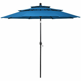 Costway 50736429 10' 3 Tier Patio Umbrella Aluminum Sunshade Shelter Double Vented without Base-Blue