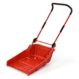 Costway 79018436 Folding Snow Pusher Scoop Shovel with Wheels and Handle-Red