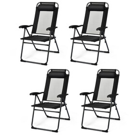 Costway 27846931 4 Pieces Patio Garden Adjustable Reclining Folding Chairs with Headrest-Black
