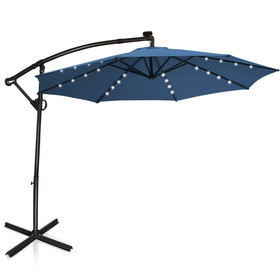 Costway 43685109 10 ft 360&#176; Rotation Solar Powered LED Patio Offset Umbrella-Blue