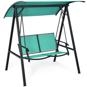 Costway 89547213 Outdoor Porch Steel Hanging 2-Seat Swing Loveseat with Canopy-Turquoise
