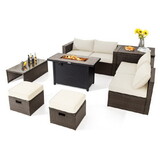 Costway 9 Pieces Outdoor Patio Furniture Set with 42 Inch Propane Fire Pit Table-Black