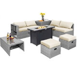 Costway 9 Pieces Patio Furniture Set with 42 Inches 60000 BTU Fire Pit-Black