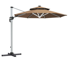 Costway 36829750 10 Feet 360&#176; Rotation Aluminum Solar LED Patio Cantilever Umbrella without Weight Base-Tan