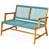 Costway 34176208 2-Person Acacia Wood Yard Bench for Balcony and Patio-Turquoise