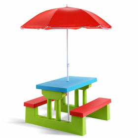 Costway 47815906 Kids Picnic Folding Table and Bench with Umbrella