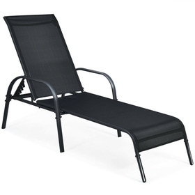 Costway 95238167 Adjustable Patio Chaise Folding Lounge Chair with Backrest-Black