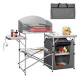 Costway 29051763 Foldable Outdoor BBQ Portable Grilling Table With Windscreen Bag-Gray