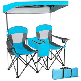 Costway 70859361 Portable Folding Camping Canopy Chairs with Cup Holder-Blue