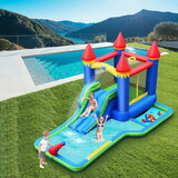 Costway 96528713 Inflatable Bounce House Castle Water Slide with Climbing Wall and 550W Blower