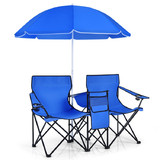 Costway 24870591 Portable Folding Picnic Double Chair with Umbrella