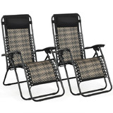 Costway 27310846 2 Pieces Folding Patio Rattan Zero Gravity Lounge Chair-Gray