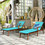 Costway 04571362 3 Pieces Portable Patio Cushioned Rattan Lounge Chair Set with Folding Table-Turquoise
