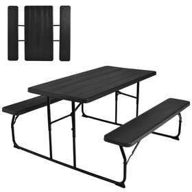 Costway 56341807 Indoor and Outdoor Folding Picnic Table Bench Set with Wood-like Texture-Black