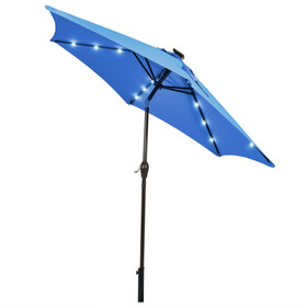 Costway 13728609 9 Feet Solar LED Lighted Patio Market Umbrella Tilt Adjustment Crank Lift-Blue