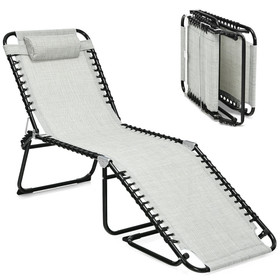 Costway 71356908 Folding Heightening Design Beach Lounge Chair with Pillow for Patio-Gray