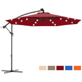 Costway 91362574 10 Feet Patio Hanging Solar LED Umbrella Sun Shade with Cross Base-Dark Red