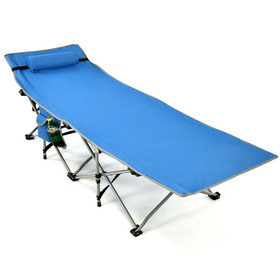 Costway 21390764 Folding Camping Cot with Side Storage Pocket Detachable Headrest-Blue