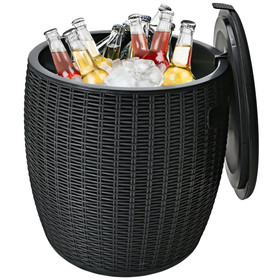 Costway 13279568 9.5 Gallon 4-in-1 Patio Rattan Cool Bar Cocktail Table Side Table-Black