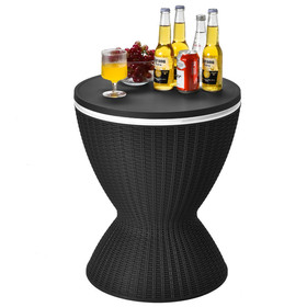 Costway 95130678 3 in 1 8 Gallon Patio Rattan Cooler Bar Table with Adjust Ice Bucket-Black