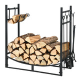 Costway 97146235 30 Inch Firewood Rack with 4 Tool Set Kindling Holders for Indoor and Outdoor