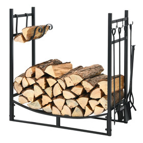 Costway 97146235 30 Inch Firewood Rack with 4 Tool Set Kindling Holders for Indoor and Outdoor