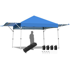 Costway 93618245 17 Feet x 10 Feet Foldable Pop Up Canopy with Adjustable Instant Sun Shelter-Blue