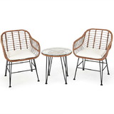 Costway 80245196 3 Pieces Patio Rattan Bistro Set with Cushion-White