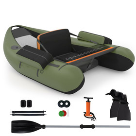 Costway 47906521 Inflatable Fishing Float Tube with Pump Storage Pockets and Fish Ruler-Green
