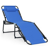 Costway 05891263 Foldable Recline Lounge Chair with Adjustable Backrest and Footrest-Blue