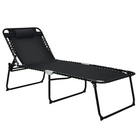 Costway 25437019 4 Position Folding Lounge Chaise with Adjustable Backrest and Footrest-Black