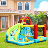 Costway 98463752 6-in-1 Inflatable Bounce House with Climbing Wall and Basketball Hoop with Blower