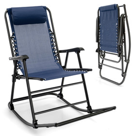 Costway 31057629 Outdoor Patio Camping Lightweight Folding Rocking Chair with Footrest -Blue